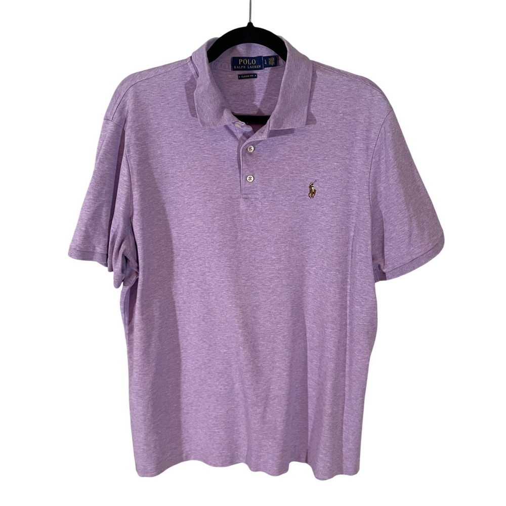 Polo Ralph Lauren Mens Classic Fit Heather Purple Cotton Polo Shirt Lg Preppy